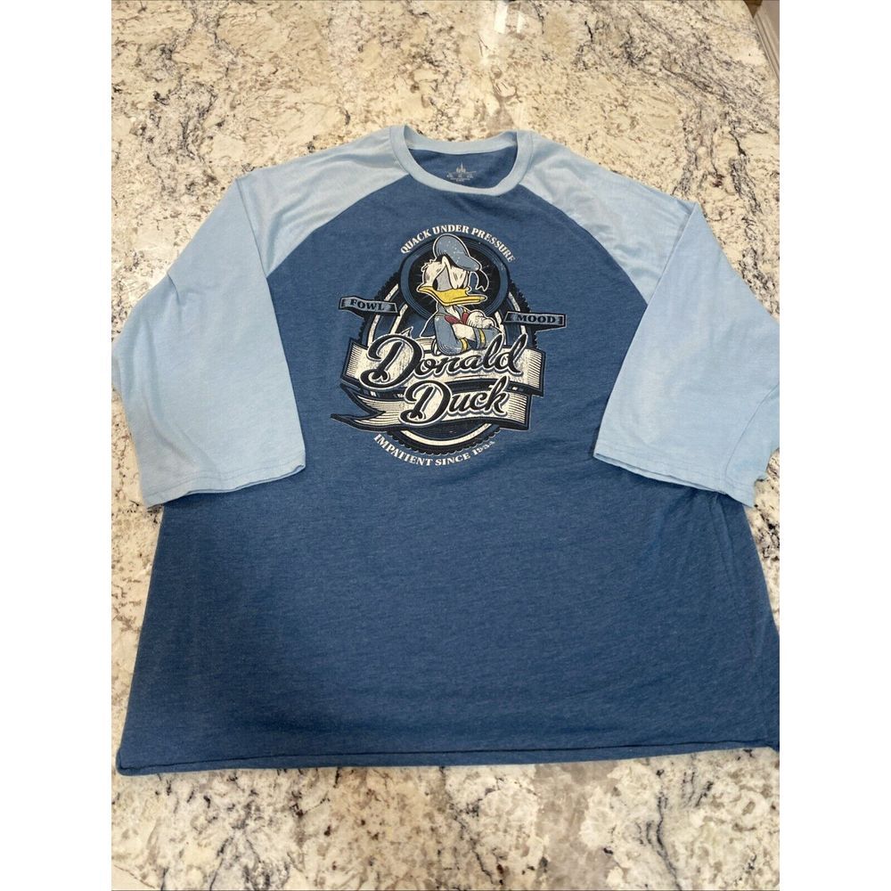 Rare XL Donald‎ 3/4 Length Ringer Shirt Long Sleeve T-shirt Light Blue Disney